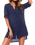 Ekouaer Women Casual Bikini Swimsuit Cover Up V Neck Beach Coverups Comfy Shirt,X-Large