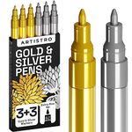 Acrylic Paint Pens for Rock Painting, Stone, Ceramic, Glass, Wood, Fabric, Canvas, Metal, Scrapbooking. (6 Pack) Set of 3 Gold & 3 Silver Acrylic Paint Markers Water- Based Extra-Fine Tip 0.7mm