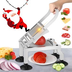 Newhai Commercial Tomato Slicer 0.4”/10mm Thickness Manual Tomato Cucumber Onion Ham Egg Cutter Heavy Duty Stainless Steel Slicer Tool with 4 Suction Cups for Restaurant Home Use