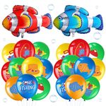 Capoda 38 Pcs Fish Balloons Fishing Birthday Party Supplies Gone Fishing Latex Balloons Fish Bobber Balloons Gone Fishing Party Supplies Clown Fish Foil Balloons Fish Under the Sea Party Decorations