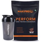 NAKPRO Perform Whey Protein Concentrate with Shaker Bottle | Fast Digesting Whey Protein Supplement Powder for Men, Women & Athletes (Chocolate, 1 Kg + 500ml Shaker Bottle)