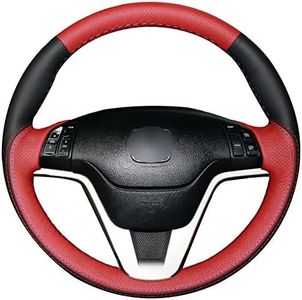 MEWANT Soft Black Red Genuine Leather Custom Car Steering Wheel Cover for Honda CRV CR-V 2007-2011