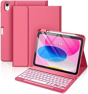 Hamile for iPad 10th Generation Case with Keyboard 10.9 Inch - 7 Colors Backlit Wireless Detachable Folio Keyboard Cover with Pencil Holder for New iPad 10th Gen 2022 (Pink)