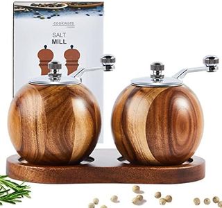 XYFDDWM Round Pepper Grinder - Manual Wood Salt and Pepper Grinder Set, Refillable Grinder for Spices and Seeds with Base, for Prickly Ash, Pepper, Sea Salt, Black Pepper