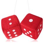 DIVINA VITAE Fuzzy Dice for Rear View Mirror, Red Fuzzy Dice for Car Mirror, 2.75inch Pair of Plush Retro Square Hanging Dice with White Dots Cute Car Decoration Ornament Accessories (Red)