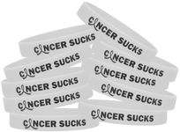 Cancer Sucks Silicone Wristbands for Lung Cancer, Bone Cancer Awareness - White (10 Pack)