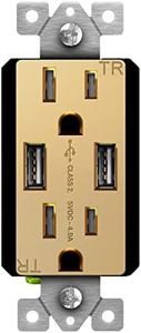 TOPGREENER High Speed USB Wall Outlet, 15A Tamper-Resistant USB Receptacle with Decor Wall Plate, in-Wall USB Socket, UL Listed, TU2154A-GD, Gold