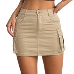 Women Cargo Skirts Y2k Mini Short Jean Skirts Bodycon Low Waist Denim Skirt with Pockets Casual Khaki S