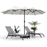 THESHELTERS - 15ft Large Outdoor Umbrella Double-Sided Patio Umbrella with Base, Crank Handle, 12 Ribs Rectangular Garden Umbrella for Patio Graden, Poolside, Terrace, Cafe and Hotels (White)