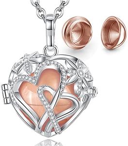 EUDORA Collana di urna per ceneri di cremazione Collana di ceneri di gioielli Gufo in gabbia con ciondoli a sfera Collana di ceneri Keepsake Collana umana Regalo commemorativo, 61 cm