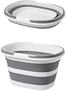 Collapsible Plastic Bucket with Handle 16L, Portable and Space Saving, Multi-Function Cleaning Laundry Basket Outdoor Basin, Elliptic Large Capacity (Gery)