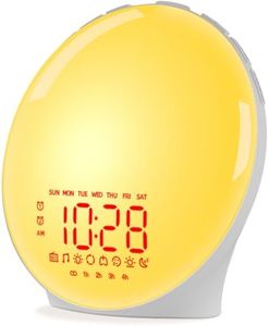 iEasy Wake up Light Sunrise Alarm Clock for Everyone, Sunrise Sunset Simulation, Sleep Aid, Dual Alarms, FM Radio, Snooze, Nightlight13 Colors 23 Sleep Sounds 28 Built-in Alarm Tone 32 Volumes Gift