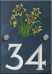 Engraved Slate House Number Sign Plaque with Hand Painted Motif - Bunch Daffs