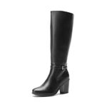 DREAM PAIRS Women's Knee-High Boots Comfortable Chunky Block Heel Riding Boots Fall Boots Pointed Toe Side Zipper Suede Tall Boots, Black-pu, 6