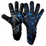 Renegade GK Apex Orion 2.0 Professional Strapless Goalie Gloves | 4mm EXT Contact Grip | Black & Blue Soccer Goalkeeper Gloves (Size 6, Youth, Junior, Evo Neg. Cut, Level 5.5)