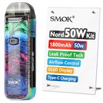 SMOK Nord 50W 1800mAh E-Cigarette Vape Starter Kit, Leak Proof Technology Coil & Pod, 2ml Airflow Control Vapor, USB Type-C Fast Charging, OLED Display, 2 Type of Coils, No Nicotine - Fluid 7-Color