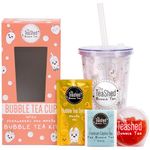 Bubble Tea Cup & Straw with Bubble Tea Kit Gift Set | 1 Serving | Set includes Mango Syrup, Strawberry Popping Boba and Tea Bag | By The TeaShed