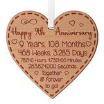 Happy 9th Anniversary Gift for Couples 9th Wedding Anniversary Gifts for Him Her Wedding Present for Husband 9 Years Celebration Keepsake Wooden Heart Plaque for Wife Spouse Partner