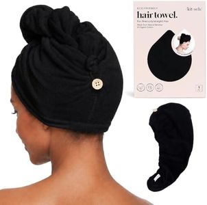 Kitsch Microfiber Hair Towel Wrap for Women – Ultra Absorbent Microfiber Bath Towels for Wet, Curly, Long or Short Hair – Anti-Frizz Hair Wrap, Great Hair Products Gift for Women – Black