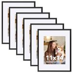 SYNTRIFIC 11x14 Black Picture Frames Set of 6, Photo Frame 8x10 with Mat or 11x14 Without Mat, Photo Collage Frames for Wall Mounting and Tabletop Display