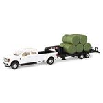 TOMY John Deere Ford Pickup with Gooseneck Trailer with Bales & Bale Holder, White, Green, Unisex Children