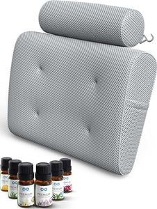 Everlasting Comfort Essential Oils Kit & Bath Pillow Bundle - All Natural Essential Oils for Diffuser, Humidifier, Home, Skin - Memory Foam Head, Neck, Back Support Cushion for Bathtub, Spa, Soaking