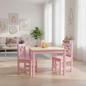 PETIT BATEAU Solid Wood Kids Table and 2 Chairs Set,Montessori Modern AMMEHOELA Irish Designer for 2-8 Years Toddler,PlayfulPink