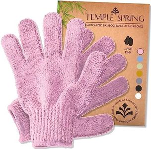 Temple Spring Exfoliating Gloves - Rayon Bamboo Bath/Shower Gloves, Bath Gloves for Shower Exfoliating and Ingrown Hair/Dead Skin Remover - Exfoliator Mitt Scrub Gloves - Pink