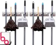 Berry Ave Broom Holder & Wall Mount Garden Tool Organizer- Kitchen, Closet, Garage & Laundry Room Storage With 5 Slots And 6 Hooks- Wall Holder For Broom, Rake & Mop Handles Up To 1.25” [Beige 2-Pack]