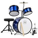 Best Choice Products Drum Set 3-Piece Kids 12-Inch Blue Beginners Complete Set with Throne, Cymbal and More