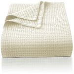 CHUFFED 100% Cotton Waffle Blanket Bed Throw King Size-Throw Blanket for Bed Sofa Travel-Soft Lightweight Breathable Blankets and Throws for All Season Beige Throw 230x270cm