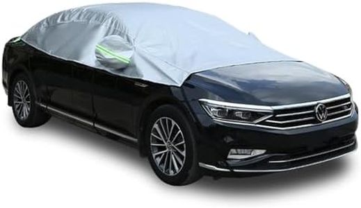 CaiTang Housse pour Voiture Exterieur, Demi Bâche Voiture Housse de Protection Auto, Couverture de Voiture Imperméable, Coupe-Vent, Anti-UV, Soleil, Pluie, Poussière, Ajustement Universel pour Berline