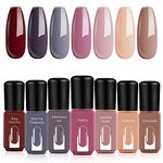 Modelones Gel Nail Polish Set, 7 Colors Nude Pink Brown Gray Gel Polish Set Soak off Uv Gel Polish Nail Art Manicure Salon Home for Women