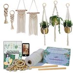 Ewparts Macrame Kit for Beginners Macrame Cord 3mm 328 Feets Macrame Start Kit with Wooden Sticks Hoops Rings for Macrame Plant Hangers Wall Hanging Kit Macrame Kits with Instruction Book