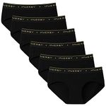 INNERSY Womens Black Knickers Cotton Ladies Underwear Comfy Hipster Sports Briefs Pack of 6 (12, Logoed Black)