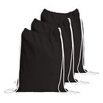 TBF Cotton Drawstring Backpack Gym Sack Canvas Cinch Sport Pack for Men, Women - Set of 12, Black