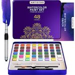 Premium Watercolor Paint Set, 48 Vivid Colors in Tin Gift Box, Watercolor Paper and Brushes. Watercolor Kit Perfect as Kids Paint and Adults and Art Supplies for Beginners and Professional Artist