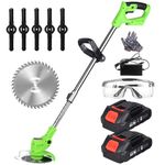 GIGAWATTS 2 in 1 Cordless Grass Trimmer & Brush Cutter with 2 PCS 1500mAh Battery and Sharp Blades Telescopic Electric Lawn Mower Weed Eater Cutting Machine for Gardening
