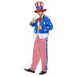 ReneeCho Uncle Sam Costume Set Men Adult Suit 4th July American Independence Day Patriotic Party Dress Suit with Hat Bowtie