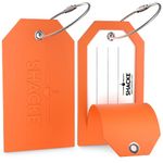 Shacke Luggage Tags with Full Back Privacy Cover w/Steel Loops - Set of 2 (Orange)