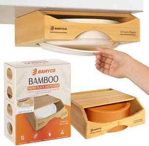 Paper Plate Dispenser Under Cabinet, Bamboo Paper Plate Holder for 10 Inch Paper Plates, Plate Organizer for Cabinet, Storage Paper Plate Holders Reusable, Kitchen Organizer