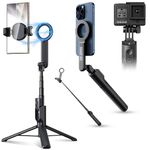 40.9" Magnetic Selfie Stick Phone Tripod, Extendable Cell Phone Tripod Stand with Detachable Wireless Remote & Phone Clip Compatible with MagSafe for iPhone 16 15 14 13 Pro Max Gopro & All Phones