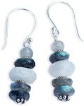 Joyfulmuze Labradorite and Rainbow Moonstone Earrings, Healing Chakra Protector, Sterling Silver Handmade Jewelry Natural Gemstone, Simple Grey White Stone
