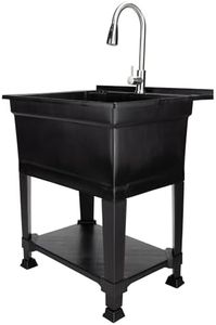 UTILITYSINKS Freestanding Utility Tub Sink w/Drain Plug & Floor Levelers, 30 x 24", Black - Portable and Compact Sink with Faucet for Outdoor Kitchen, Laundry Room, Garage, and Basement
