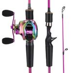 Sougayilang Baitcaster Combo, 2-Piece Fishing Rod and Reel Combo, Purple Fishing Pole with Baitcasting Reel Set for Freshwater-1.8m with Left Handle Reel