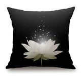 Solekla Floral Throw Pillow Cover,Magic White Lotus Flower on Black Background Decorative Couch Sofa Bedroom Burlap Pillow Cases for Men/Women/Girls/Boy/Children Room 18x18 Inch, SoleklaPCase-0228