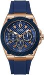 GUESS Men's Blue Rose Gold Tone Multi-function Watch, U1049G2, 45MM