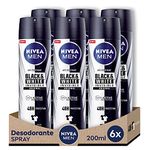 NIVEA MEN Black & White Invisible Original Spray 72h (6 x 200 ml), Men's Care Stain Deodorant