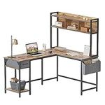 Cubiker L-Shaped Desk with Hutch, 60" Corner Computer Desk, Home Office Gaming Table with Storage Shelves, Space-Saving, Rustic Brown