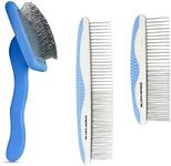 We Love Doodles Dog Grooming Comb Set & Large Dog Slicker Brush Bundle - Grooming Comb & Long Pin Brush for Dogs Kit - Removes Tangles & For Dematting - Brush for Shedding - Made in USA